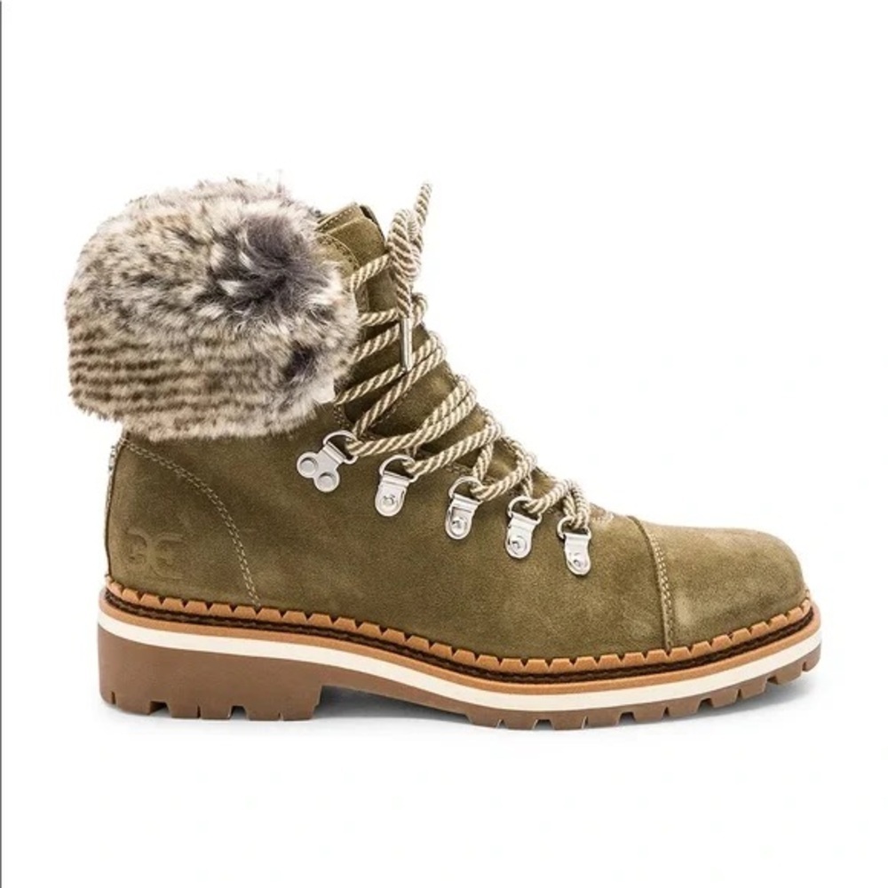 Sam Edelman Moss Green Fur Lined Combat Boot